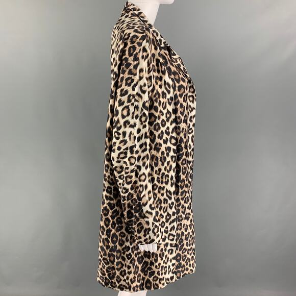 LA PRESTIC OUISTON Size S Beige Brown Silk Animal Print Open Front Coat - Picture 2 of 5